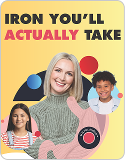 Image of woman smiling overlayed with two children and the ACCRUFeR maltol shield TM